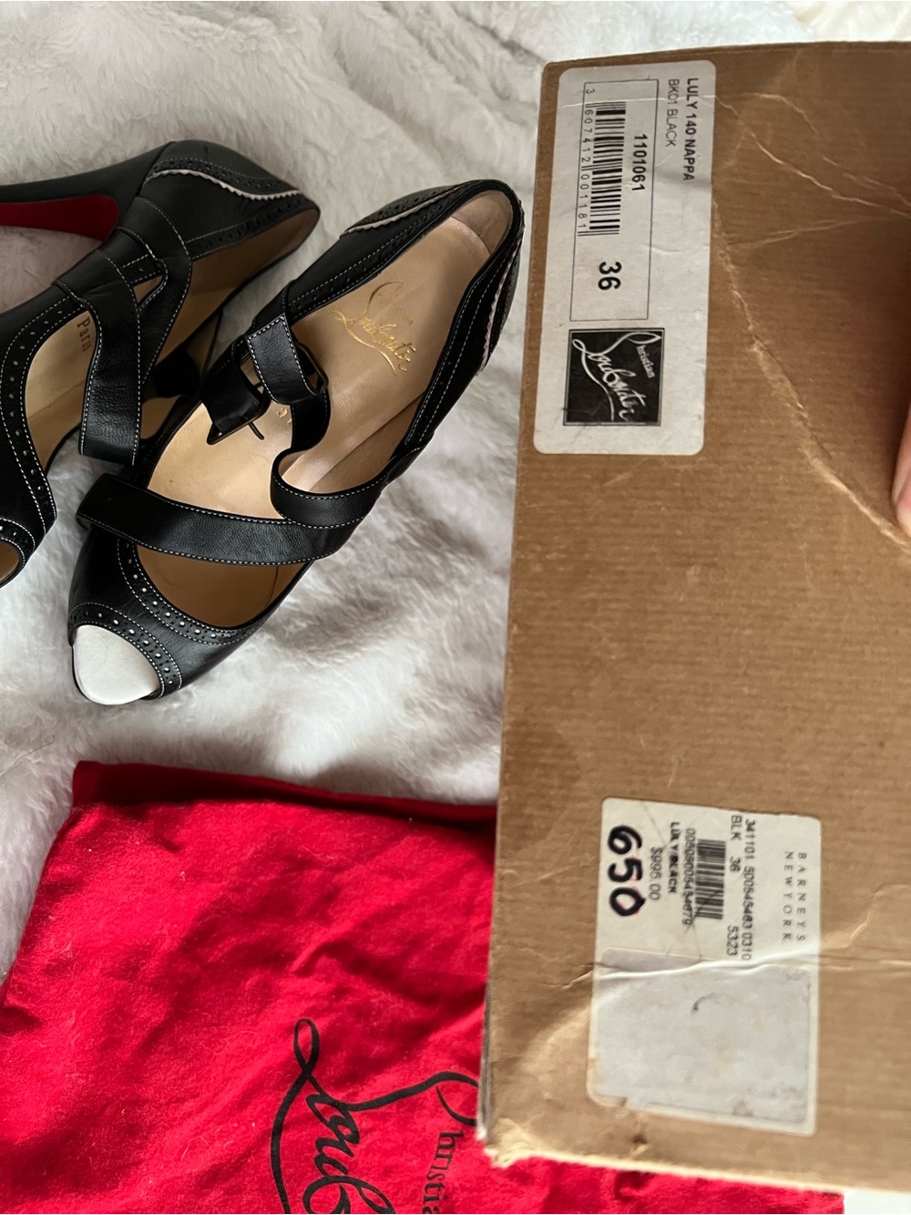 Christian Louboutin Black and White Leather Peep-Toe Mary Jane Heels
